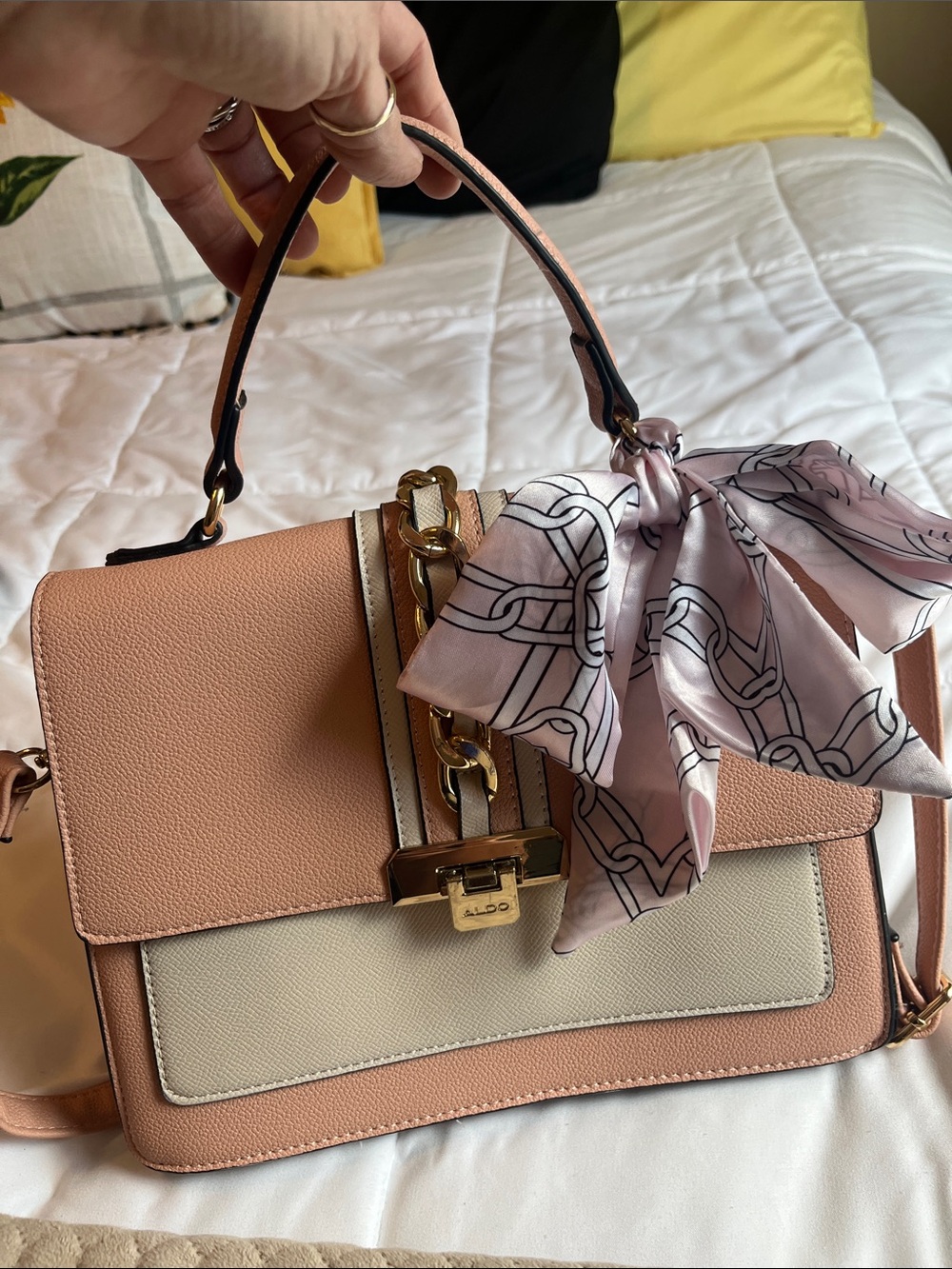 Aldo Pink and Cream Chain-Accent Top Handle Crossbody NWOT